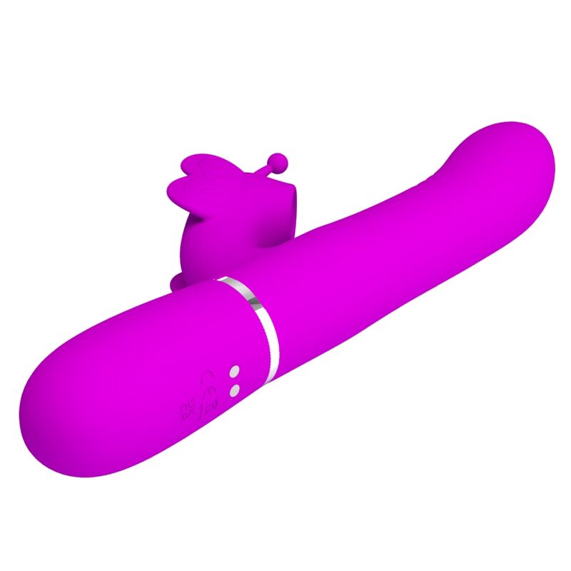 Vibratore multifunzione rabbit 4 in 1 Pretty Love Flirtation, farfalla fucsia, con design ergonomico e dettagli colorati.