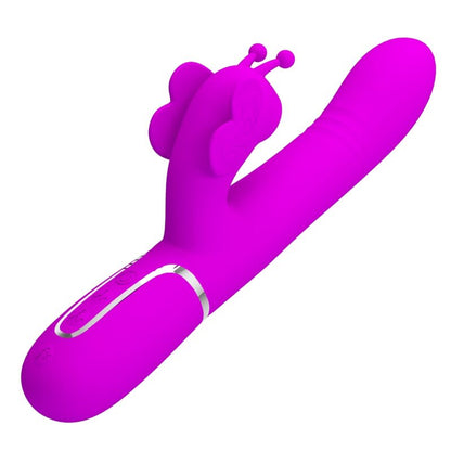 Vibratore multifunzione rabbit 4 in 1 Pretty Love Flirtation, farfalla fucsia, con design ergonomico e dettagli colorati