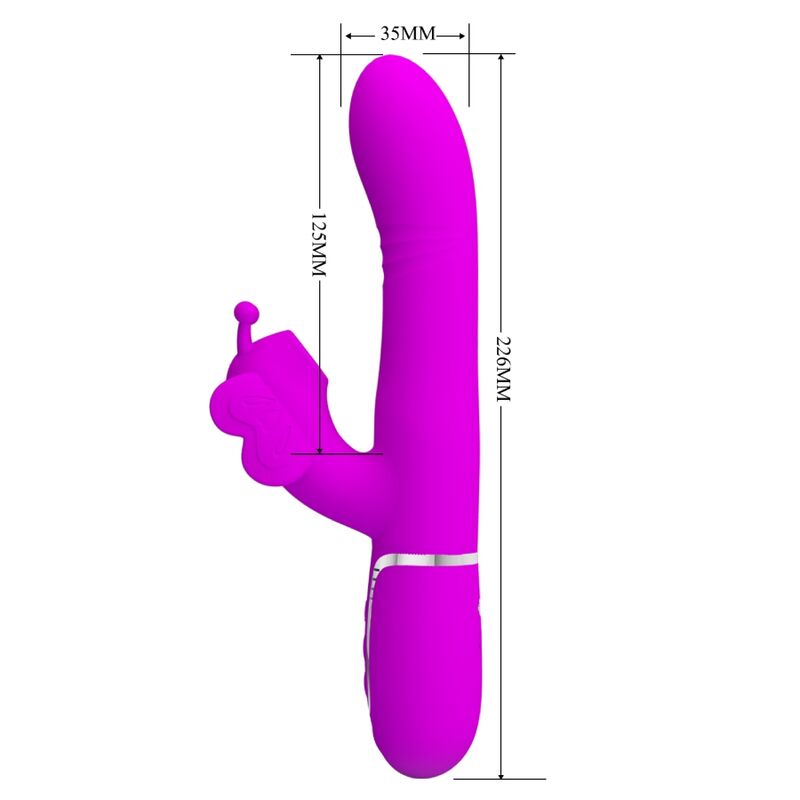 Vibratore multifunzione rabbit 4 in 1 Pretty Love Flirtation, farfalla fucsia, con dettagli colorati e design ergonomico.