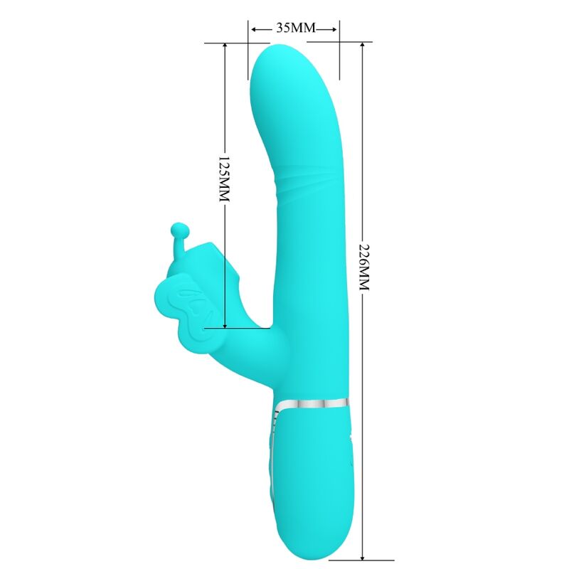 Vibratore multifunzione rabbit 4 in 1 Pretty Love Flirtation, forma a farfalla verde acqua, con design elegante e dettagli realistici