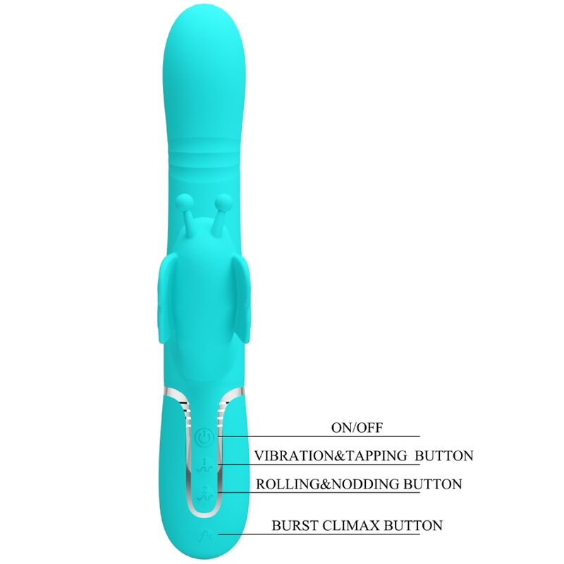 Vibratore multifunzione rabbit 4 in 1 Pretty Love Flirtation, farfalla verde acqua, con design ergonomico e stimolazione versatile