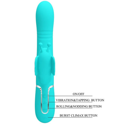 Vibratore multifunzione rabbit 4 in 1 Pretty Love Flirtation, farfalla verde acqua, con design ergonomico e stimolazione versatile