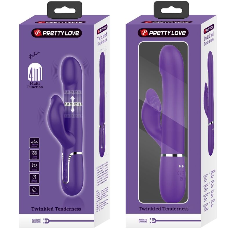 Vibratore coniglio Pretty Love Zalin Perle 4 in 1 viola, con design elegante e dettagli a perla, brand Pretty Love Flirtation