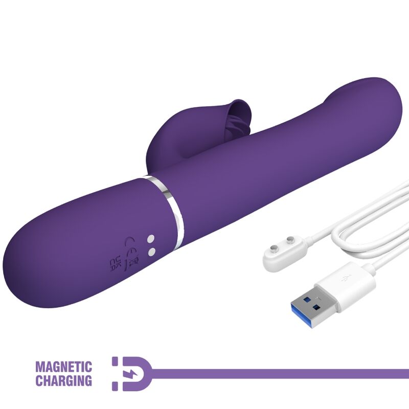 Vibratore coniglio viola PRETTY LOVE ZALIN PERLE 4-in-1, design elegante e dettagli di perle per stimolazione.