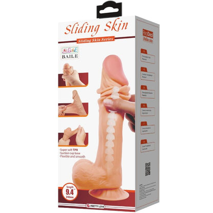 Dildo realistico PRETTY LOVE High Grade, 24 cm, con ventosa scorrevole in pelle della serie Sliding Skin, immagine dettagliata.