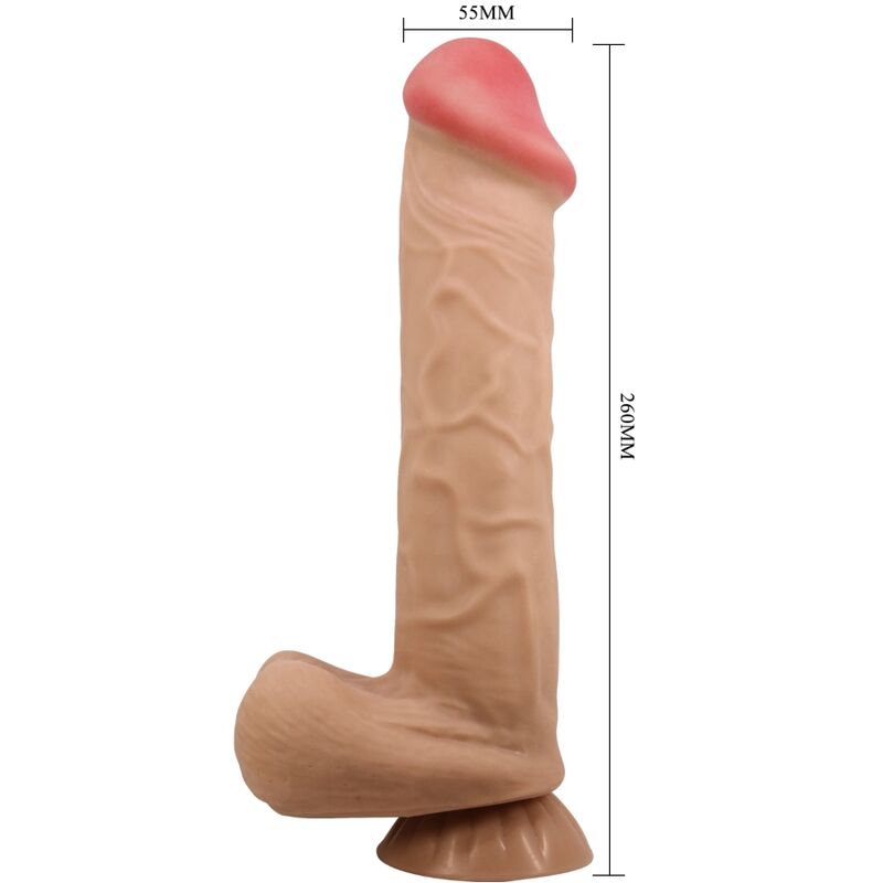 Dildo realistico PRETTY LOVE Skin Series con ventosa scorrevole, lunghezza 26 cm, in pelle Flesh, high grade, dettagli realistici.