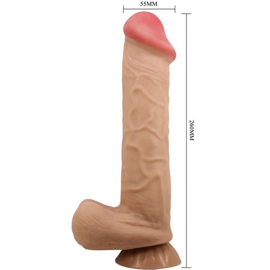 Dildo realistico PRETTY LOVE Skin Series con ventosa scorrevole, lunghezza 26 cm, in pelle Flesh, high grade, dettagli realistici.