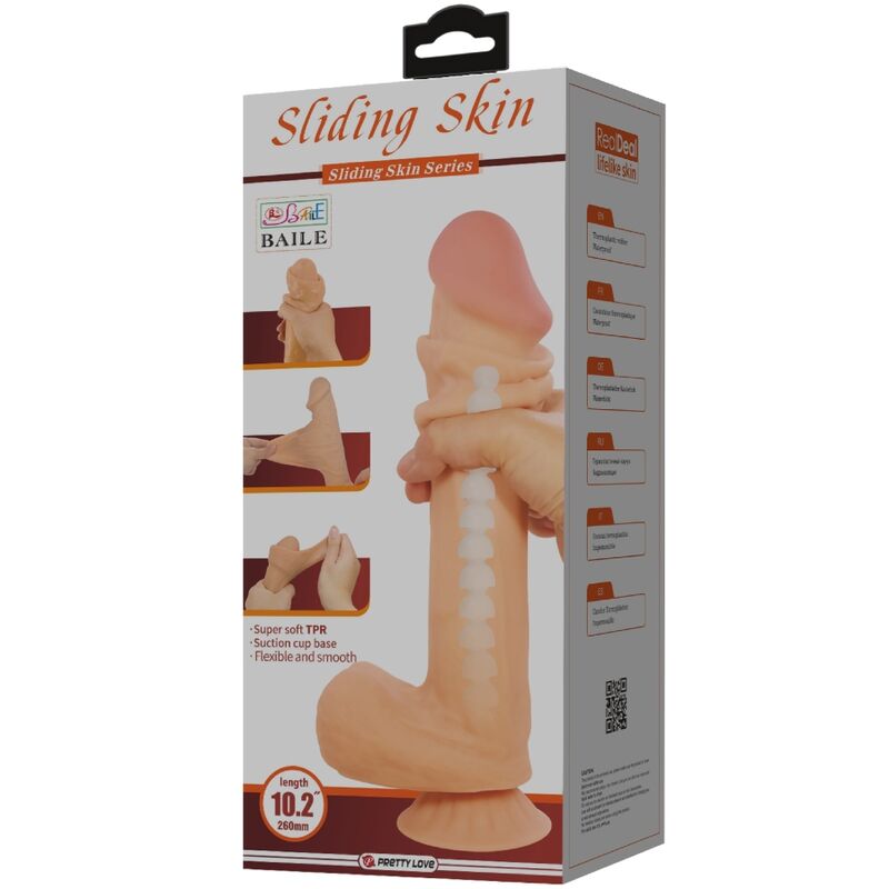 Dildo realistico PRETTY LOVE Skin Series con ventosa scorrevole, lunghezza 26 cm, pelle morbida e dettagli realistici.