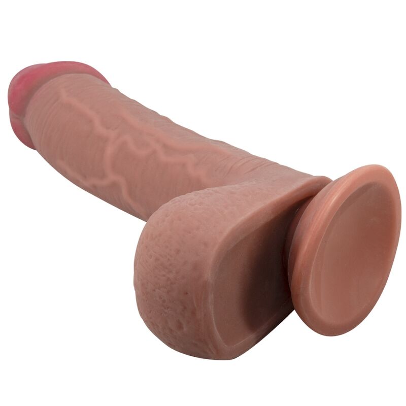 Dildo realistico PRETTY LOVE Skin Series con ventosa scorrevole, pelle marrone, lungo 23,4 cm, adatto per uso personale e stimolazione.