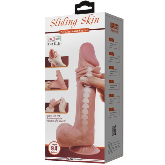 Dildo realistico PRETTY LOVE Skin Series con ventosa scorrevole, pelle marrone, lunghezza 24 cm, alta qualità.