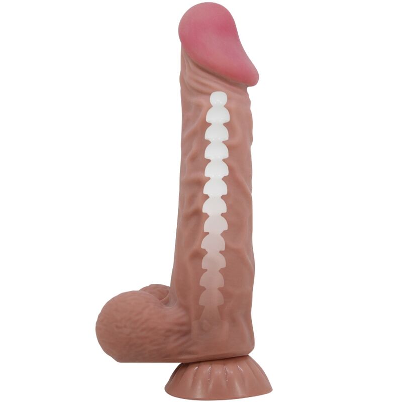 Dildo realistico PRETTY LOVE High Grade, pelle marrone, 24 cm, con ventosa scorrevole, parte di serie Sliding Skin.