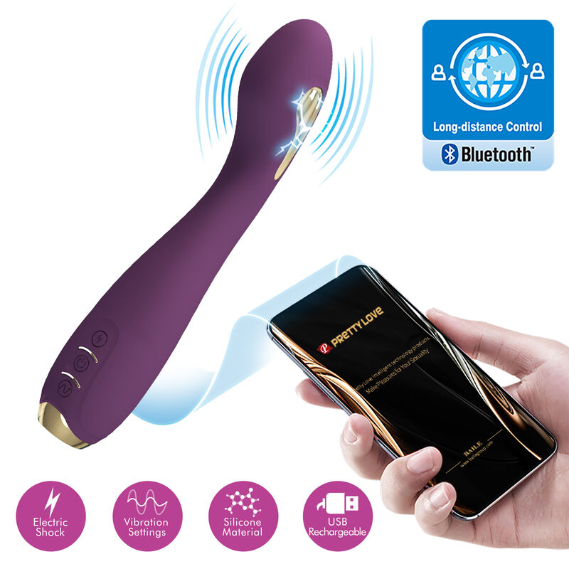 Vibratore Hector di Pretty Love High Grade, elettroshock, controllo tramite app, colore viola, design elegante e moderno.