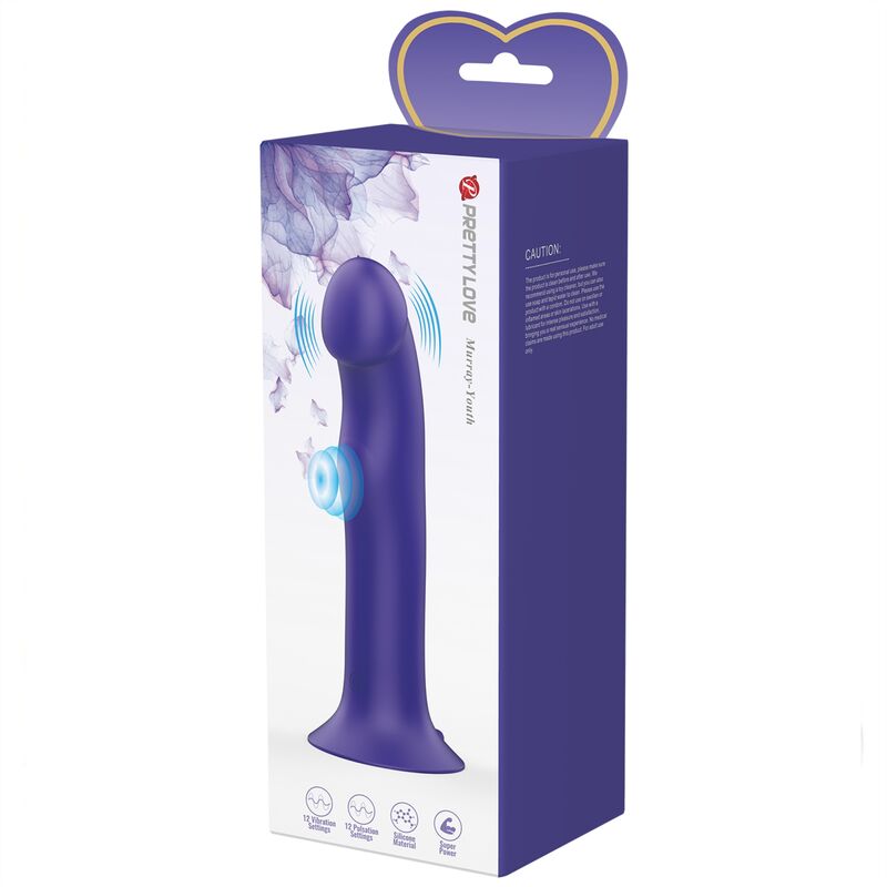 Dildo vibrante Pretty Love Murray Youth in colore violetto, con dettagli realistici e design ricaricabile, marca PRETTY LOVE LED.
