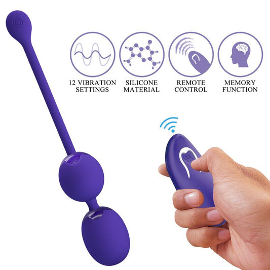 Sfere vibranti viola PRETTY LOVE LED per telecomando Willie Youth, con funzione di vibrazione e design elegante.