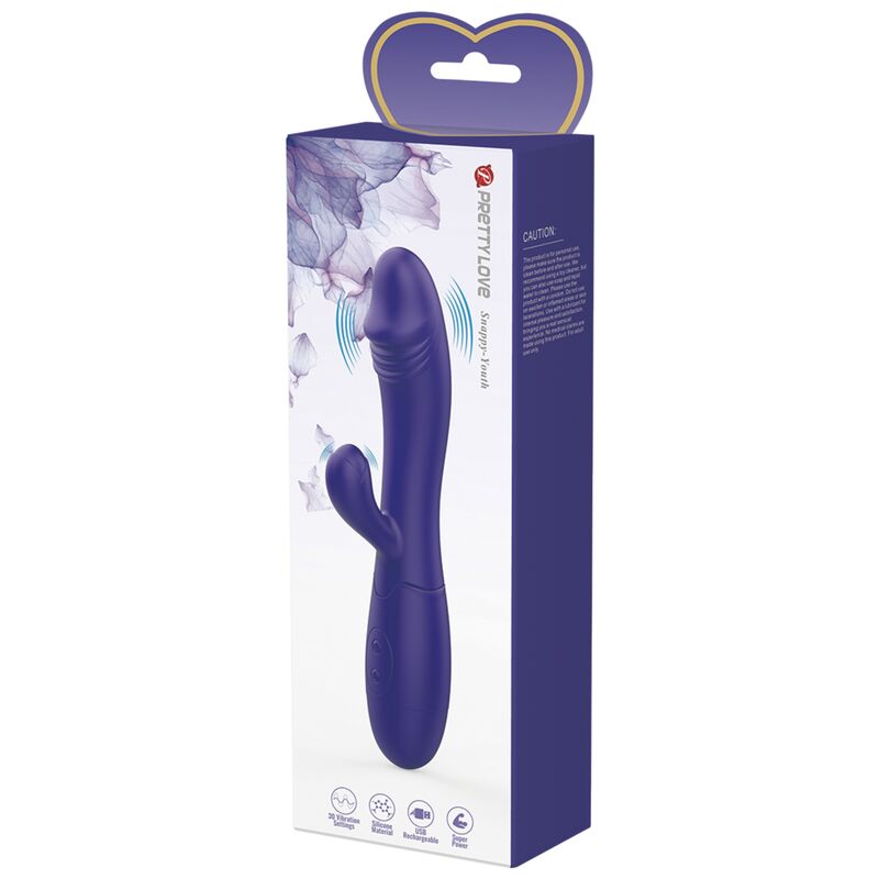 Vibratore Snappy Youth e stimolatore del punto G PRETTY LOVE LED di colore viola, con design ergonomico e superficie liscia.