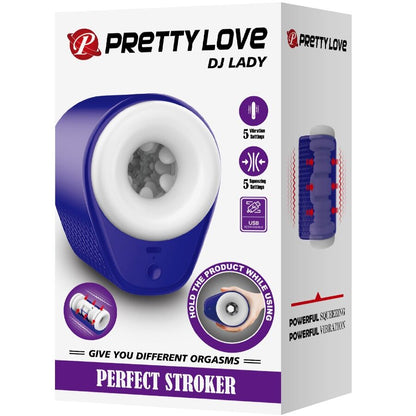 Masturbatore maschile PRETTY LOVE DJ LADY con vibrazione, 5 impostazioni, colore viola, dotato di dettagli realistici.