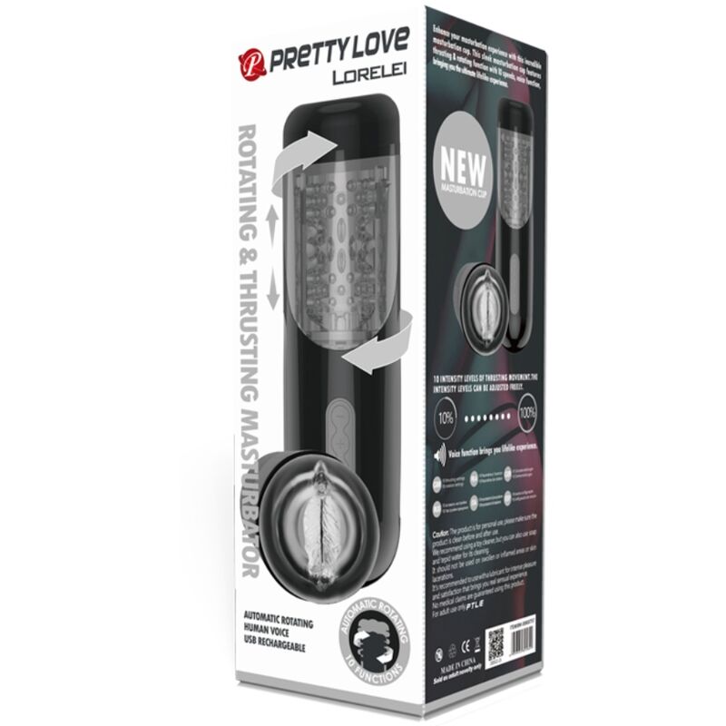 Masturbatore multifunzione ricaricabile Pretty Love Lorelei, prodotto per il piacere maschile, con design realistico e funzionalità avanzate.