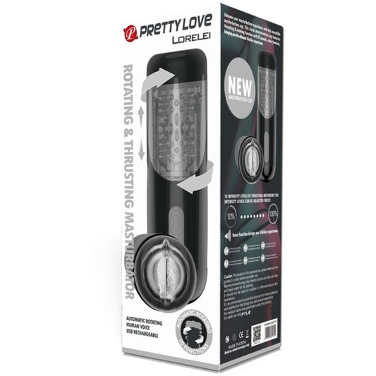 Masturbatore multifunzione ricaricabile Pretty Love Lorelei, prodotto per il piacere maschile, con design realistico e funzionalità avanzate.