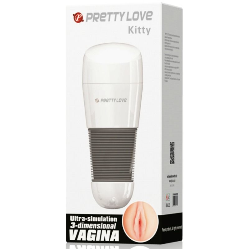 Masturbatore vagina bianco Kitty 2 di PRETTY LOVE MALE, dettagli realistici e morbidi, ideale per piacere personale.