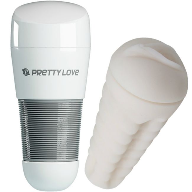 Masturbatore vagina bianco Kitty del marchio Pretty Love Male, dettaglio realistico e morbido, ideale per piacere personale.