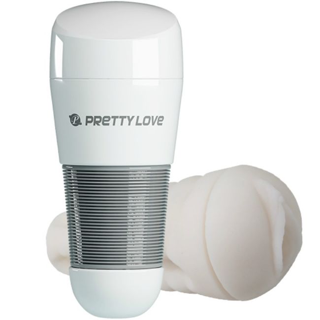 Masturbatore vaginale bianco PRETTY LOVE KITTY, sex toy maschile con dettagli realistici, morbido e facile da usare.