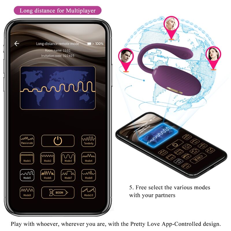Mini vibratore a forma di uovo viola di Pretty Love Smart, ricaricabile e vibrante, per stimolazione personale.