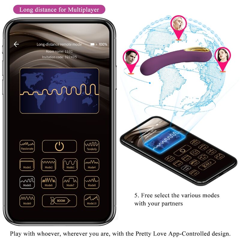 Vibratore ricaricabile viola PRETTY LOVE ETHAN con design ergonomico, marca PRETTY LOVE SMART, visibile in primo piano.
