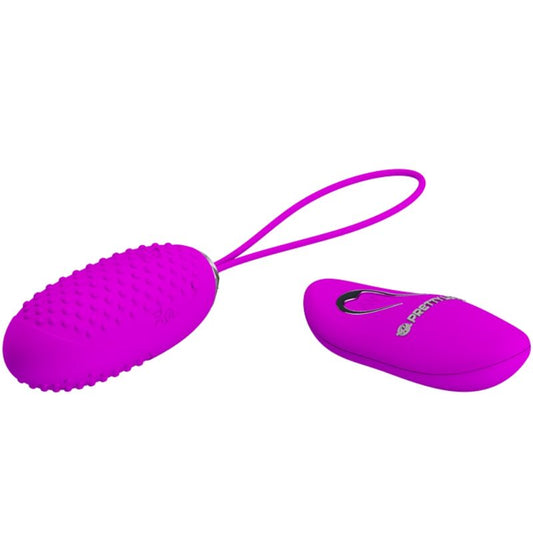 Vibratore uovo Pretty Love Joanna con telecomando e 12 modalità di vibrazione, in silicone rosa, visibile in primo piano.