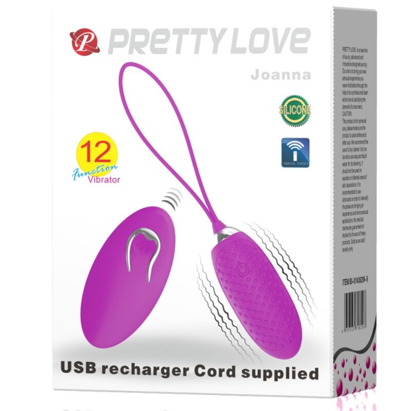 Vibratore a forma di uovo PRETTY LOVE Joanna con telecomando e 12 modalità, in colori vivaci, per stimolazione piacevole.