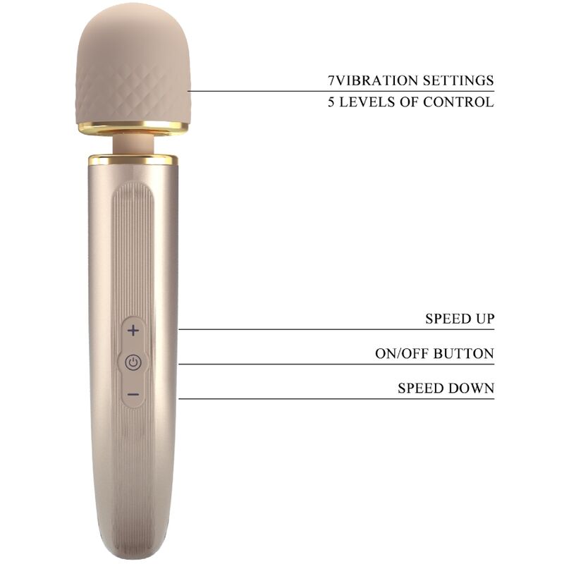 Massaggiatore PRETTY LOVE SMART con 7 modalità di vibrazione di colore champagne, mostrato con dettagli delle sue superfici.