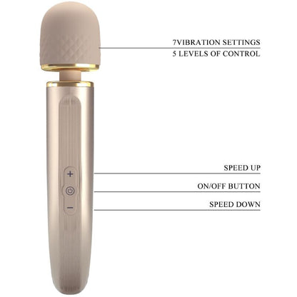 Massaggiatore PRETTY LOVE SMART con 7 modalità di vibrazione di colore champagne, mostrato con dettagli delle sue superfici.