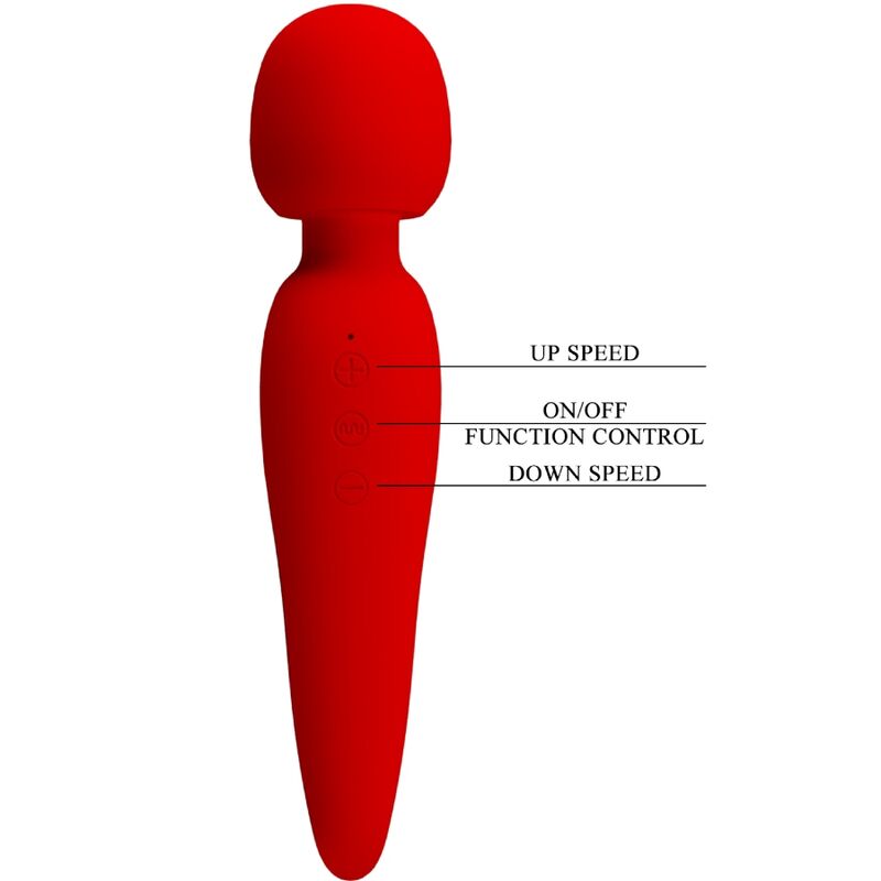 Massaggiatore Pretty Love Meredith rosso con 12 modalità di vibrazione, design ergonomico, marca Pretty Love Smart.