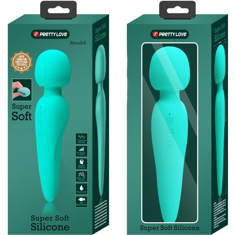 Massaggiatore Pretty Love Meredith verde acqua con 12 modalità di vibrazione, design ergonomico, ideale per relax e benessere.
