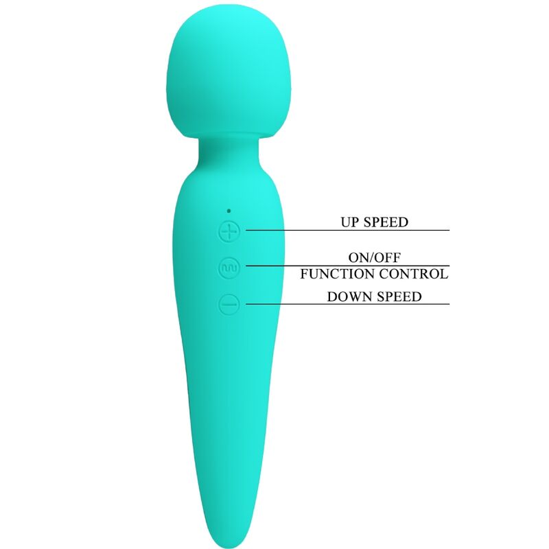 Massaggiatore PRETTY LOVE Meredith con 12 modalità di vibrazione, colore verde acqua, design ergonomico.