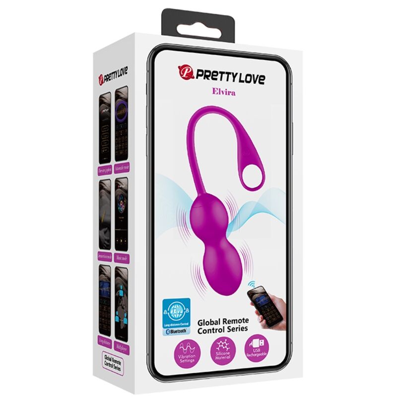 Sfere vibranti ricaricabili PRETTY LOVE SMART Elvira viola, dotate di funzionalità di stimolazione e design ergonomico.