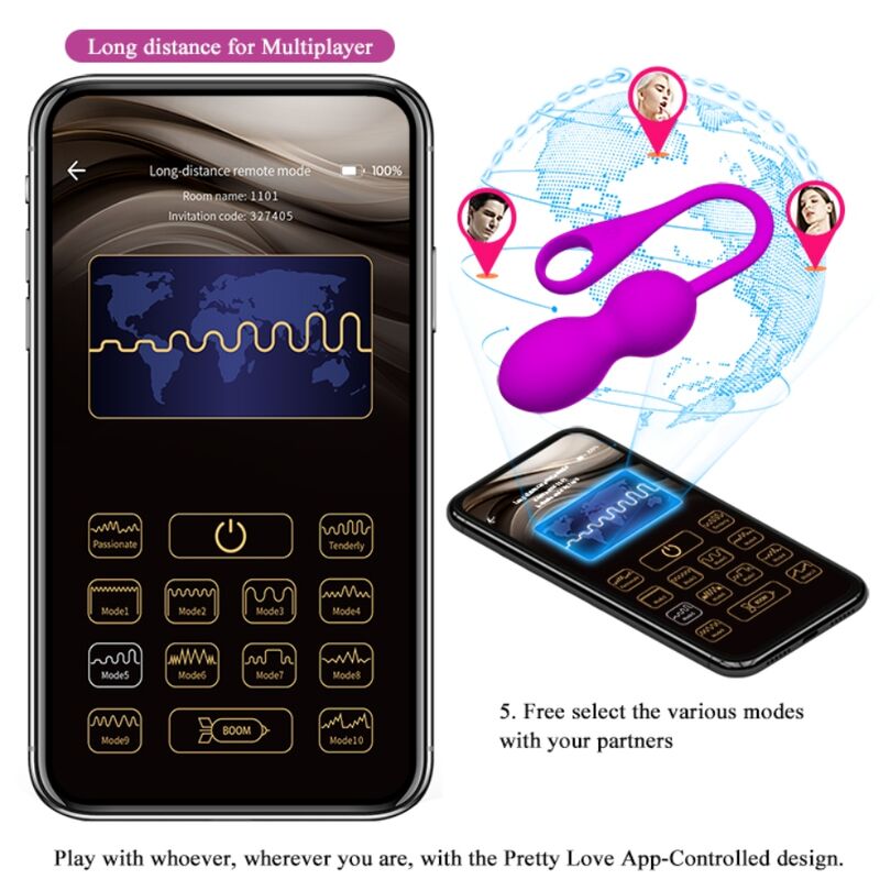 Sfere vibranti ricaricabili Pretty Love Elvira Viola, dispositivo di piacere con design elegante, marca Pretty Love Smart.