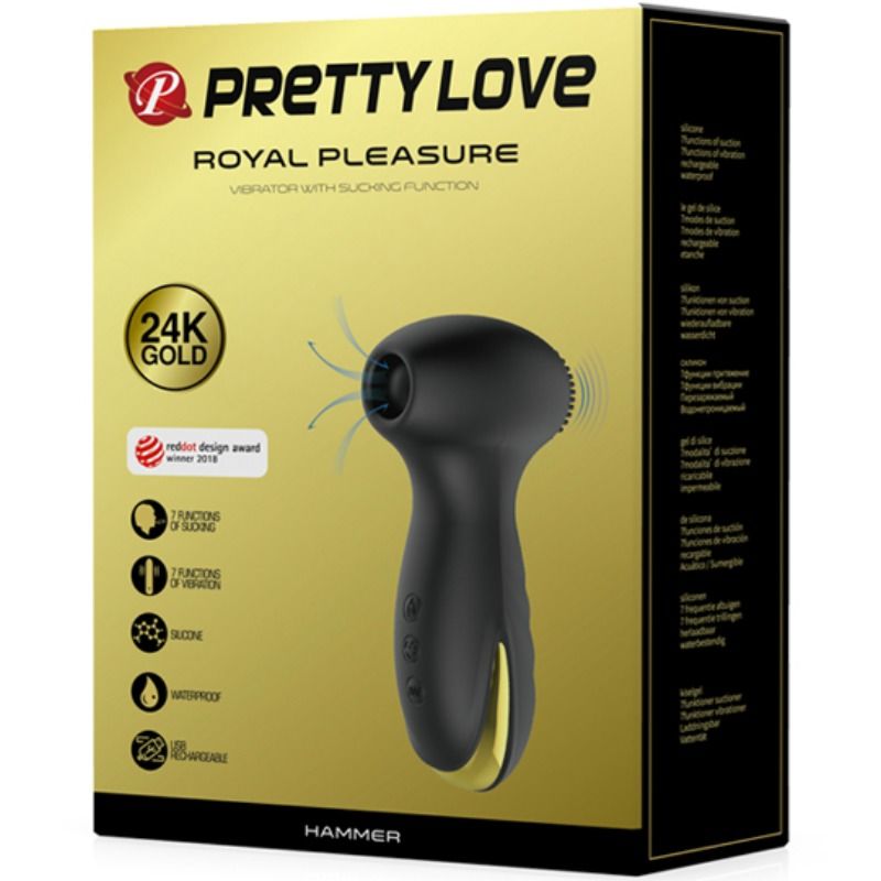 Vibratore PRETTY LOVE SMART con funzionamento a martello, vibrazioni e aspirazione, in silicone nero.