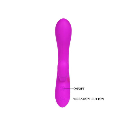 Vibratore intelligente Pretty Love Victor con stimolatore clitoride, design elegante e funzionale, in uso su una superficie morbida
