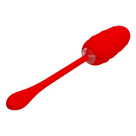 Uovo vibrante con texture marina rosso, ricaricabile e di marchio Pretty Love Smart, per stimolazione e piacere.
