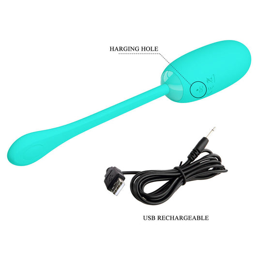 Uovo vibrante impermabile PRETTY LOVE SMART Julius in colore verde acqua, ricaricabile e adatto per il piacere personale.
