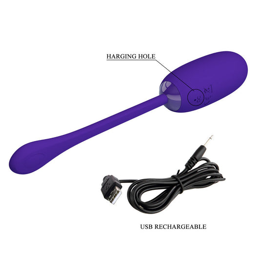 Uovo vibrante viola impermeabile e ricaricabile di PRETTY LOVE SMART, con design elegante e funzioni di stimolazione.