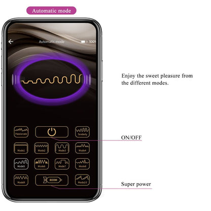 Vibratore controllato da app Pretty Love Leviathan viola di marca Pretty Love Smart, con design ergonomico e dettagli colorati.