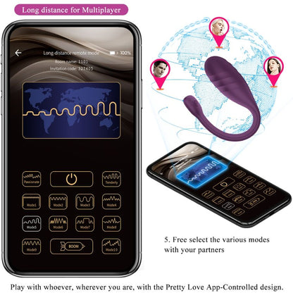 Vibratore controllato da app Pretty Love Leviathan viola, design ergonomico e dettagli moderni, marchio Pretty Love Smart.