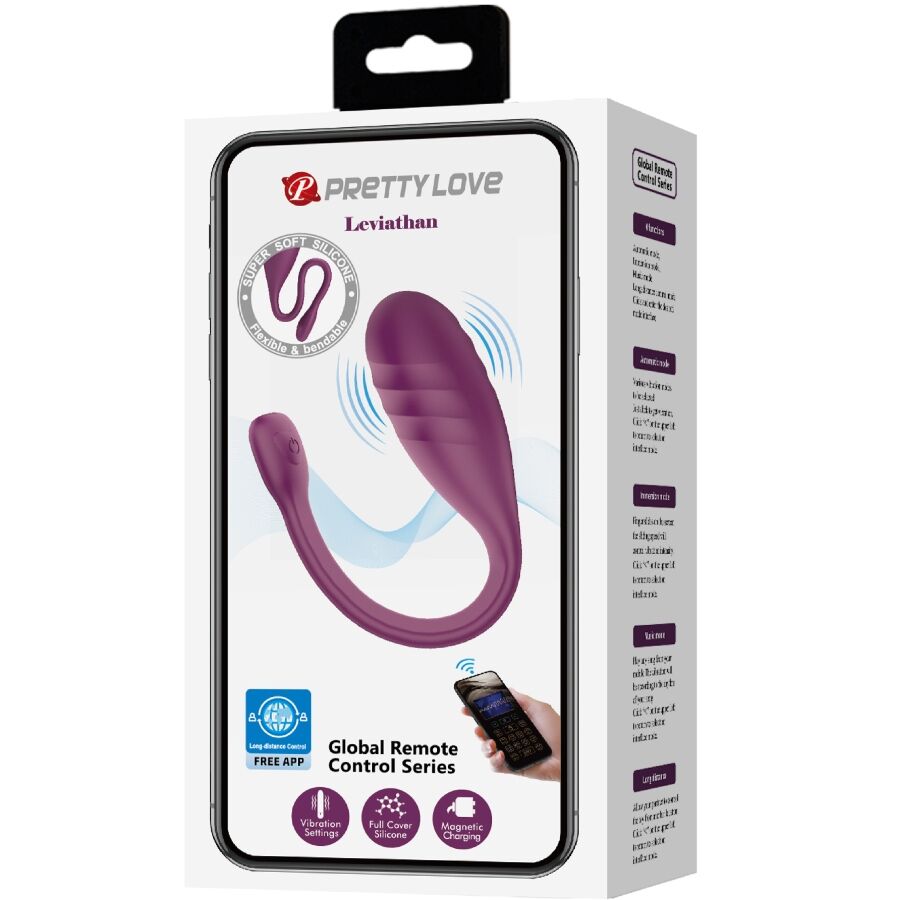 Vibratore controllato da app Pretty Love Leviathan viola, design ergonomico e dettagliato, brand Pretty Love Smart.