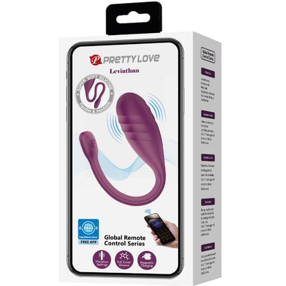 Vibratore controllato da app Pretty Love Leviathan viola, design ergonomico e dettagliato, brand Pretty Love Smart.