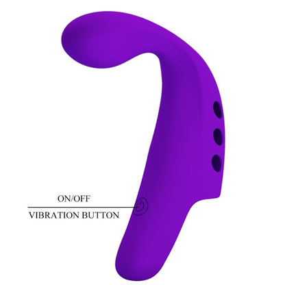 Vibratore da dita ricaricabile Pretty Love Gorgon viola, piccolo e discreto, con design ergonomico e superficie liscia.