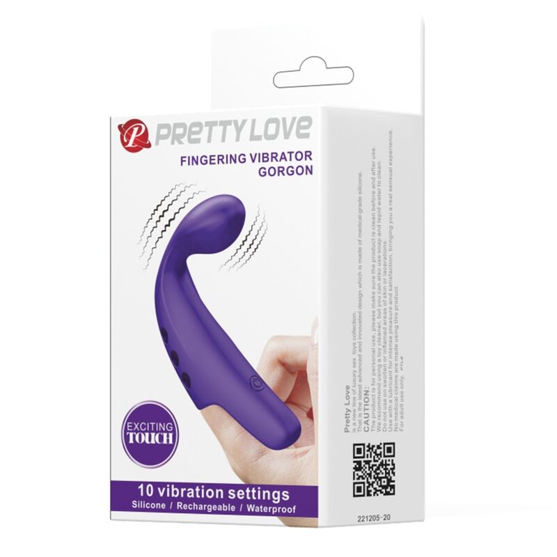 Vibratore da dita ricaricabile Pretty Love Gorgon viola, compatto e potente, con design ergonomico e texture morbida.