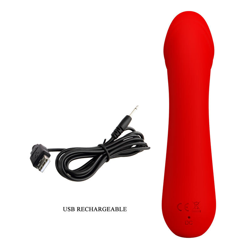 Vibratore ricaricabile PRETTY LOVE CETUS ROSSO con design elegante, superficie liscia e dettagli rossi, prodotto dalla linea PRETTY LOVE SMART.