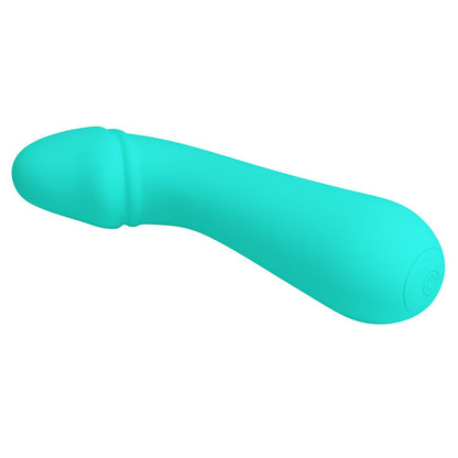 Vibratore ricaricabile PRETTY LOVE CETUS verde acqua, con design ergonomico e superficie liscia, adatto a piacere e relax.