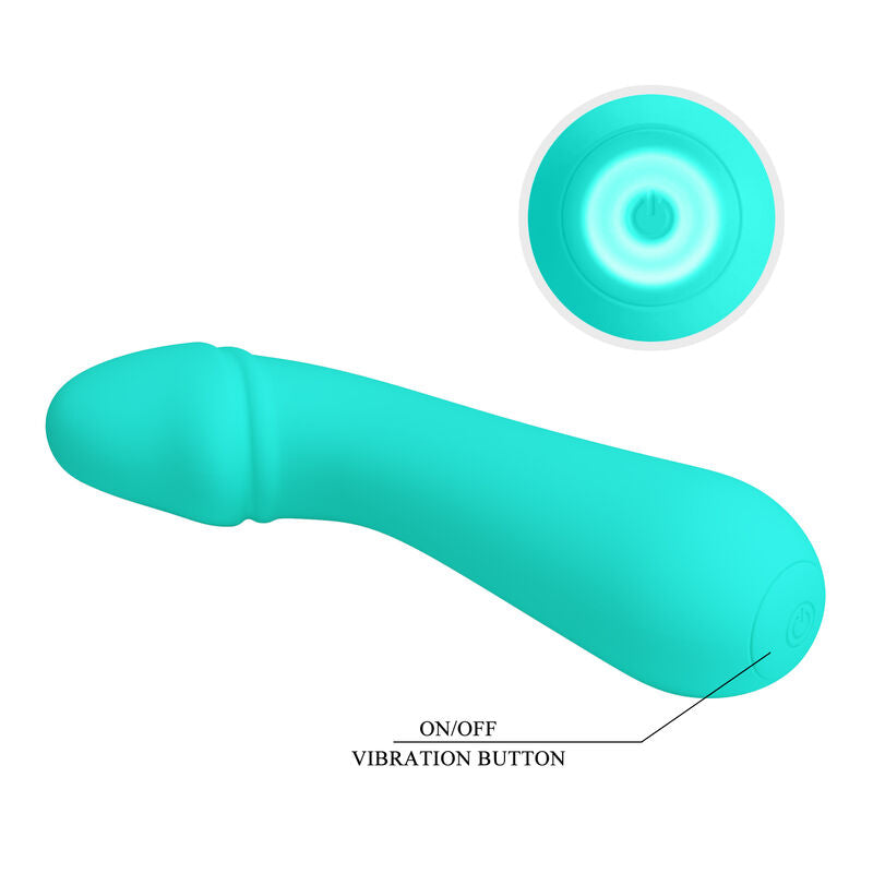 Vibratore ricaricabile PRETTY LOVE CETUS VERDE ACQUA con design elegante, in silicone morbido e resistente all'acqua.